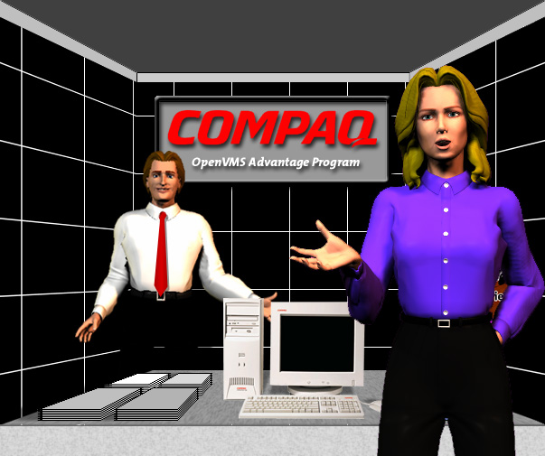 Talking to a representative at the Compaq trade show booth